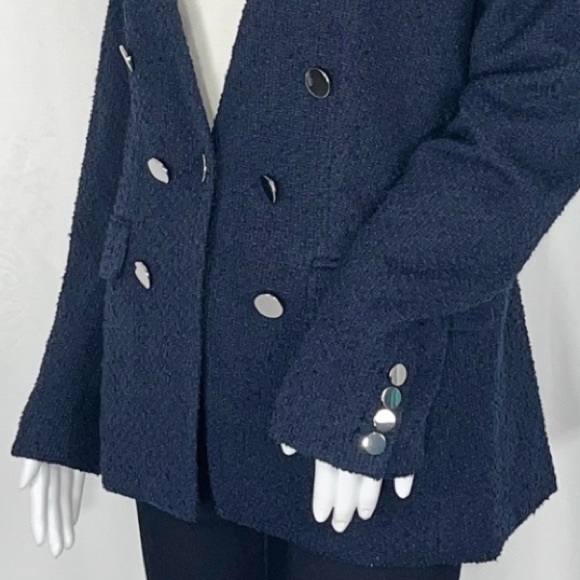 CalvinKlein Navy Long Sleeves Tweed-Like Buttons Blazer Jacket Sz12 Flap Pockets - Picture 12 of 16